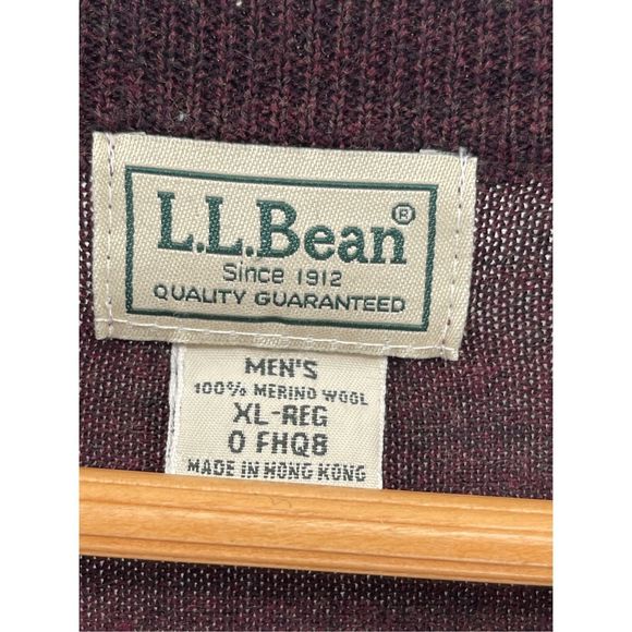 L.L. Bean Sweater V Neck Men XL Maroon Red‎ Merino Wool Long Sleeve Pullover - Picture 7 of 11